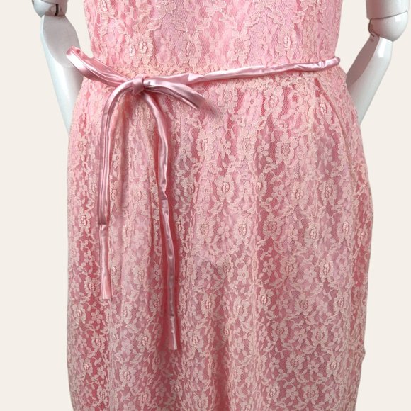 Vintage 1960s MCM Pink Lace Cocktail Dress Gown Long Sheath MOD Princess Core M - Picture 5 of 13